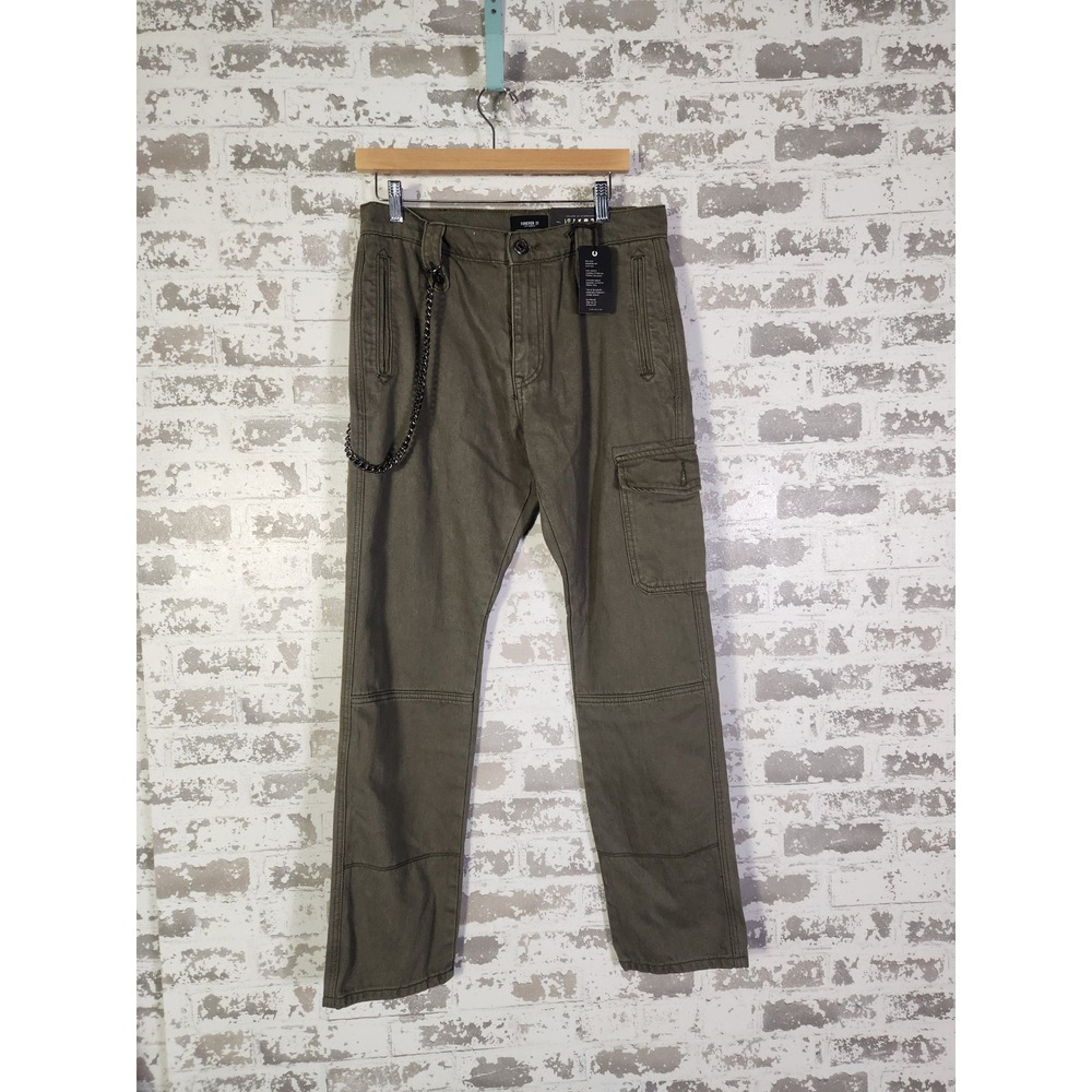 Forever 21 Mens 32x32 Olive Green Cargo‎ Pants Straight Fit Chain Gorpcore Urban